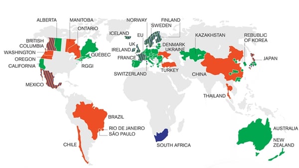 global map of Carbon Tax and other ETS 